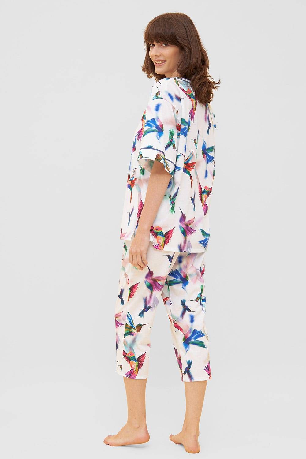 Rösch Pyjama im Vogel-Druck Kimono Paspeln Halbarm 100% Baumwolle Bis zu 60% Rabatt