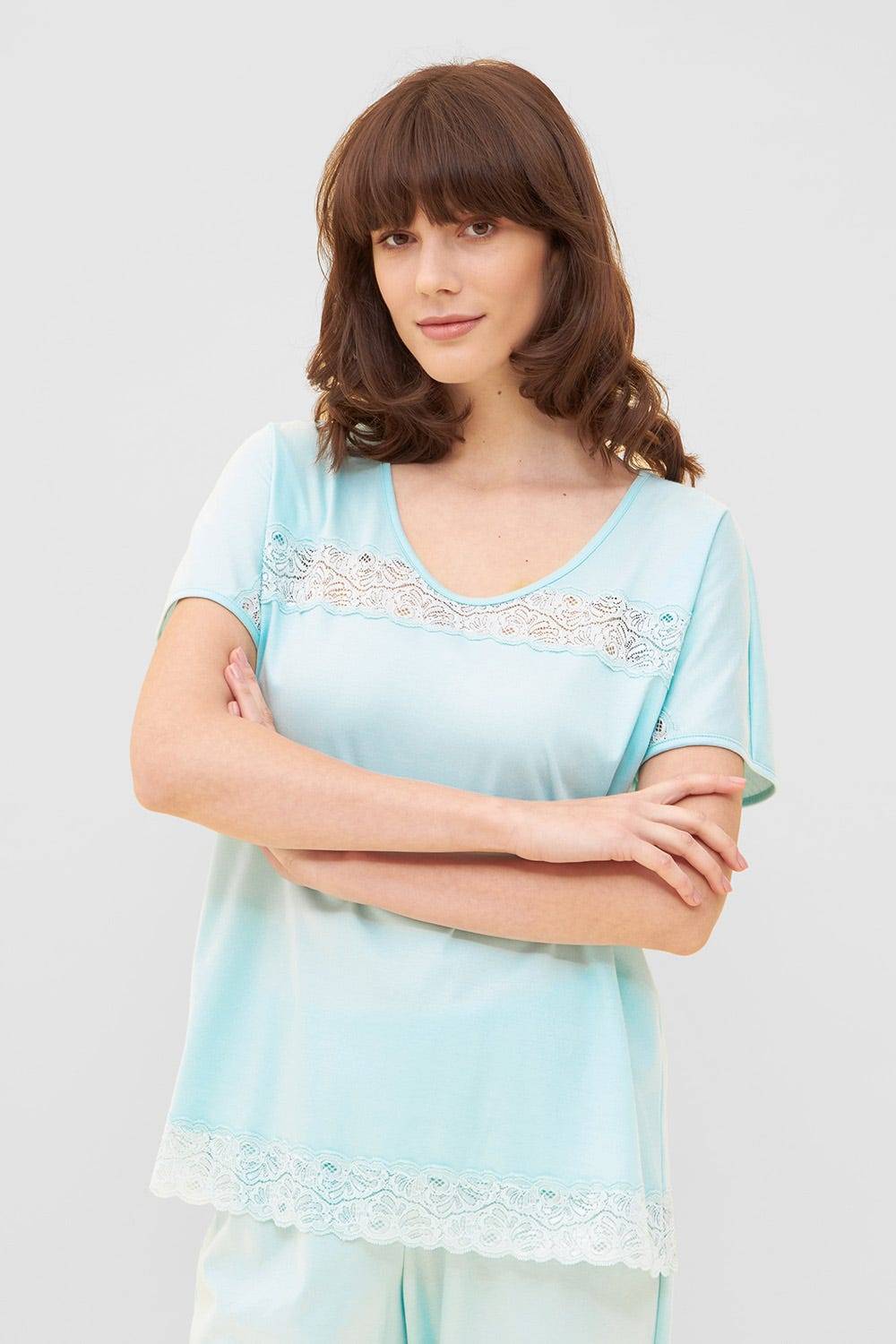 Rösch Pyjama mit feinen Spitzendetails Uni Elegant 100% Baumwolle Bis zu 65% Rabatt