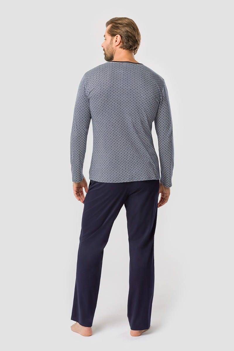 Rösch Herren Pyjama mit Minimalprint Blau Klassisch 100% Baumwolle Sonderangebot der Fabrik