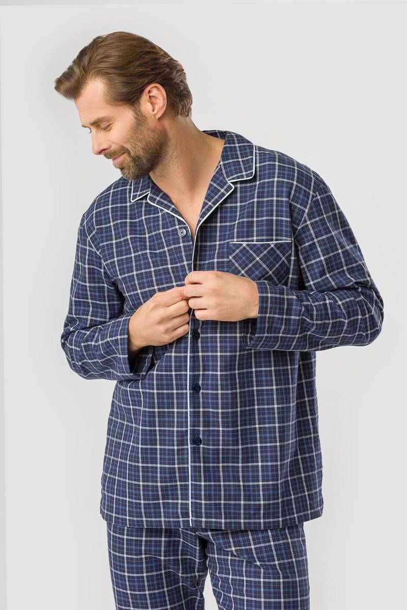 Rösch Herren Pyjama im Web-Karo Klassisch Paspeln 100% Baumwolle Bis zu 55% Rabatt