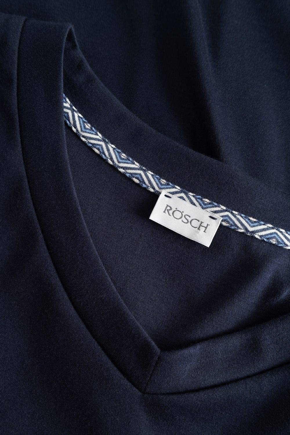 Rösch Herren Langer Pyjama mit Minimalprint Blau V-Ausschnitt 100% Baumwolle Discount Store für neue Produkte