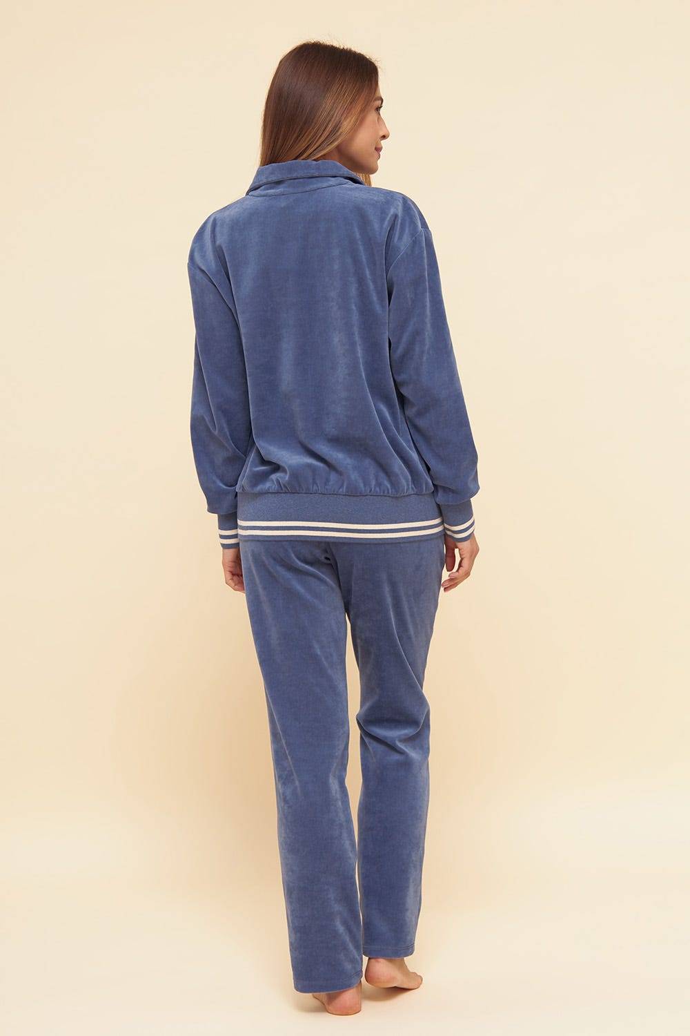 Rösch Hausanzug aus Nicki Blouson-Style sportive Streifen Stickbündchen Baumwolle/Polyester 50% Rabatt mit kostenlosem Versand