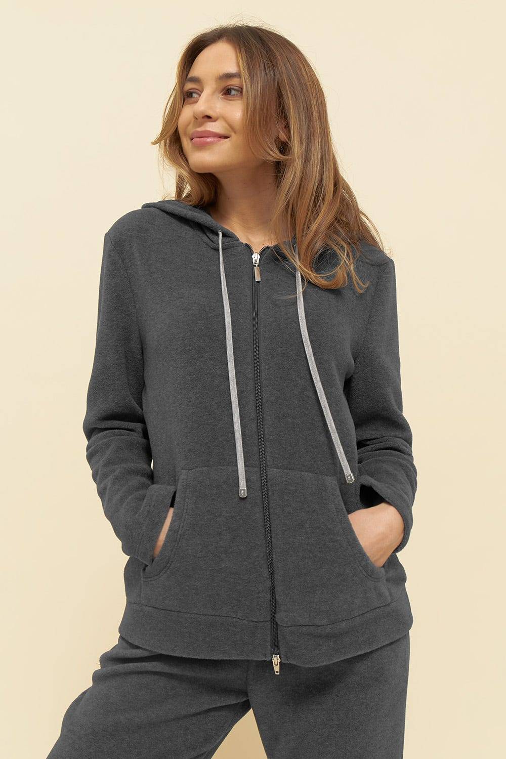 Rösch Hausanzug aus kuscheligem Fleece Hoodie lässig Polyester/Viskose Kostenloser Versand international