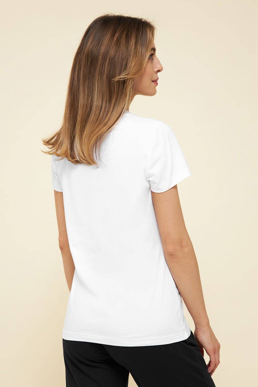 Rösch Basic T-Shirt Weiß Uni Stickereidetail Bio-Baumwolle/Elasthan thx Fabrikladen