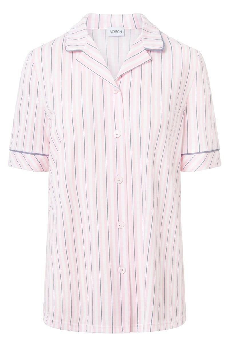 Rösch Basic Pyjamashirt Kurzarm im Streifendruck Herrenhemdstil Kostenloser Versand