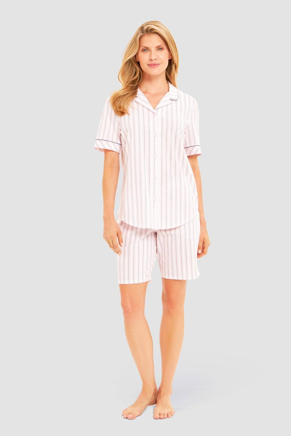 Rösch Basic Pyjamashirt Kurzarm im Streifendruck Herrenhemdstil Kostenloser Versand