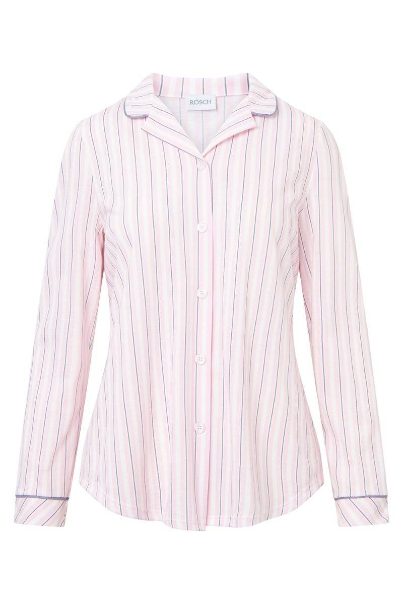 Rösch Basic Pyjamashirt Langarm im Streifendruck Herrenhemdstil Fabrik Onlineshop