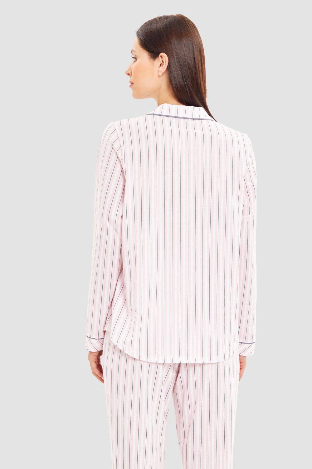 Rösch Basic Pyjamashirt Langarm im Streifendruck Herrenhemdstil Fabrik Onlineshop