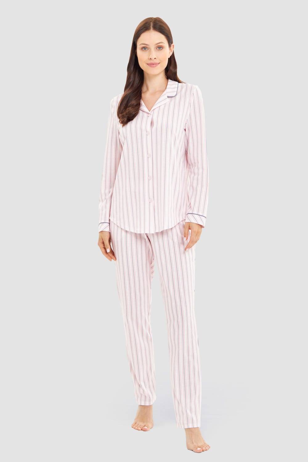 Rösch Basic Pyjamashirt Langarm im Streifendruck Herrenhemdstil Fabrik Onlineshop