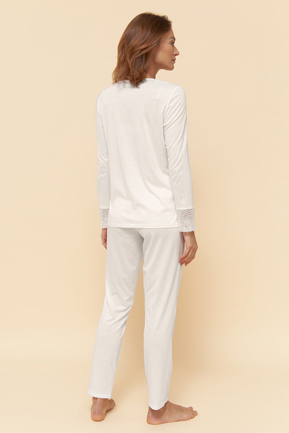 Rösch Pyjama mit eleganten Spitzen-Details einfarbig romantisch verspielt Baumwolle/Modal Weihnachtsangebot