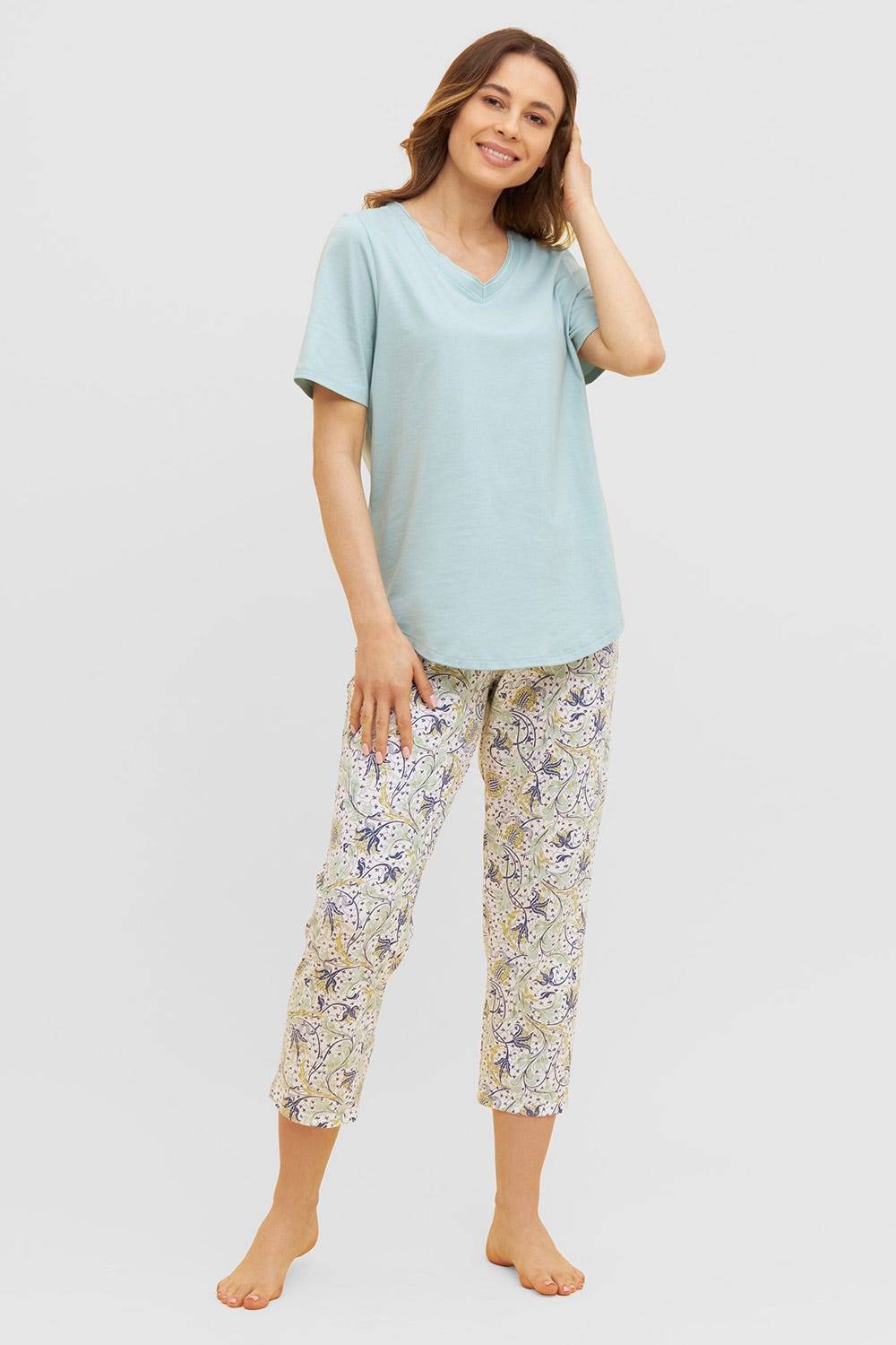 Rösch Basic 7/8-Pyjamahose im floralen Ornament-Print Mix &amp; Match 1884809 Heißer Verkauf