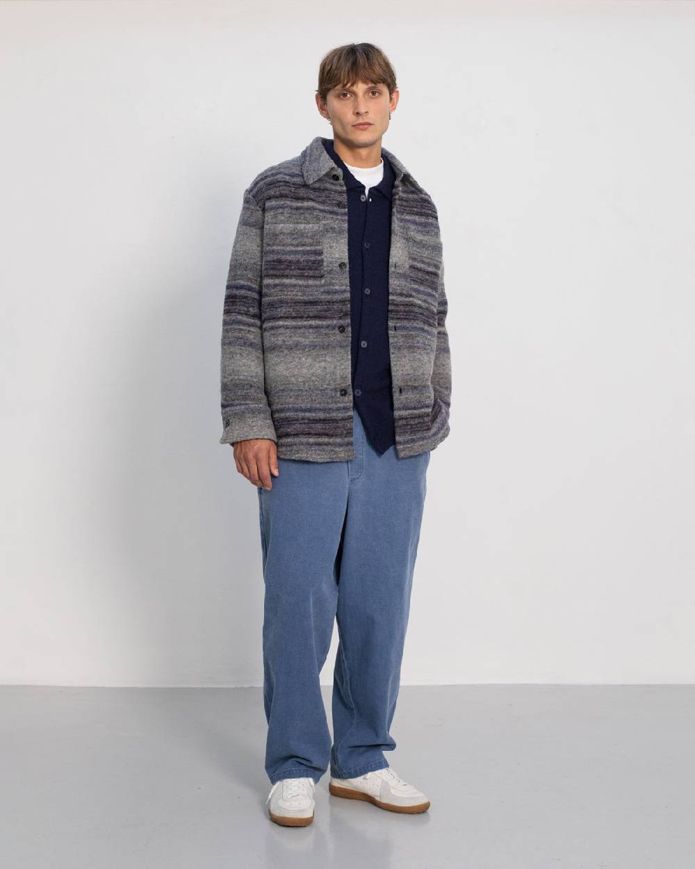 Rotholz Dickes Overshirt Bio Wollmischung - Grau Gestreift Vatertagsangebot