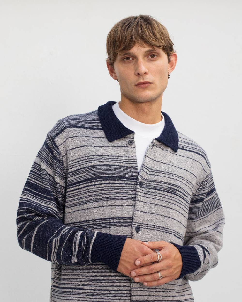 Rotholz Strick Shirt Merinowolle - Blau Gestreift Zeitlich begrenztes Angebot