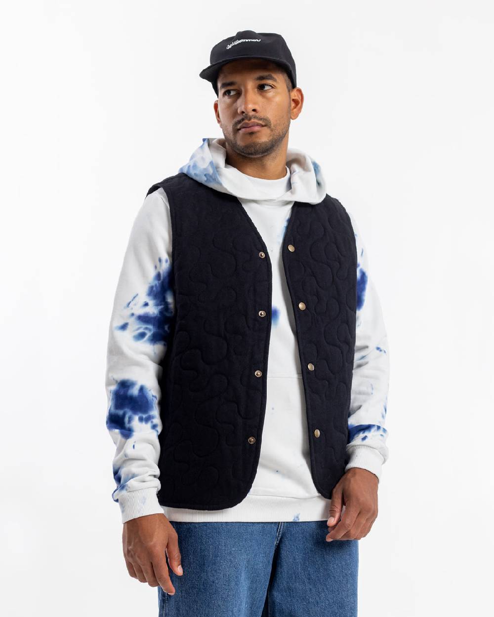Rotholz Batik Hoodie Bio Baumwolle - Blau/Off-White Zeitbegrenzte Promotion