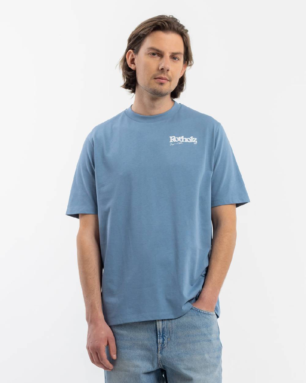 Rotholz Retro Logo T-Shirt Bio Baumwolle - Hellblau Bis zu 60% Rabatt