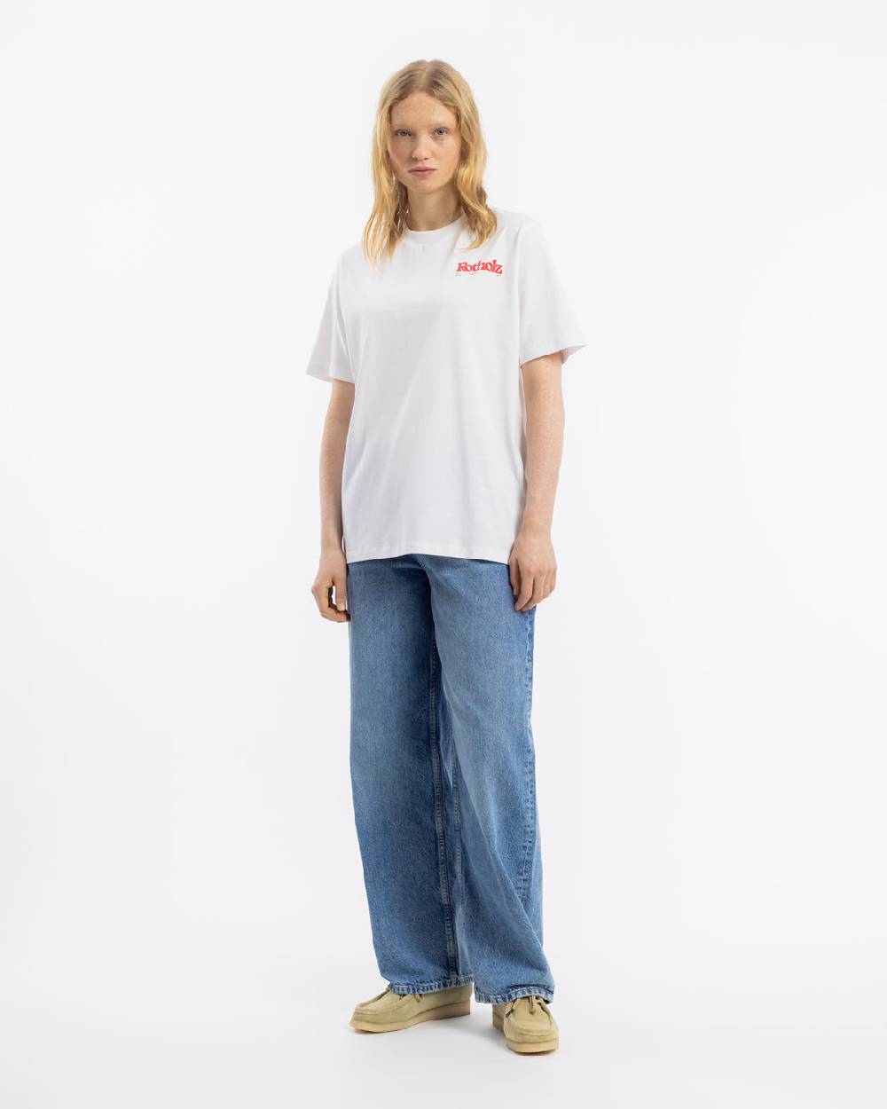 Rotholz Retro Logo T-Shirt Bio Baumwolle - Weiß Limitierter Zeitrabatt