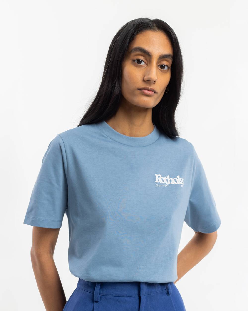 Rotholz Retro Logo T-Shirt Bio Baumwolle - Hellblau Fabrikpreis