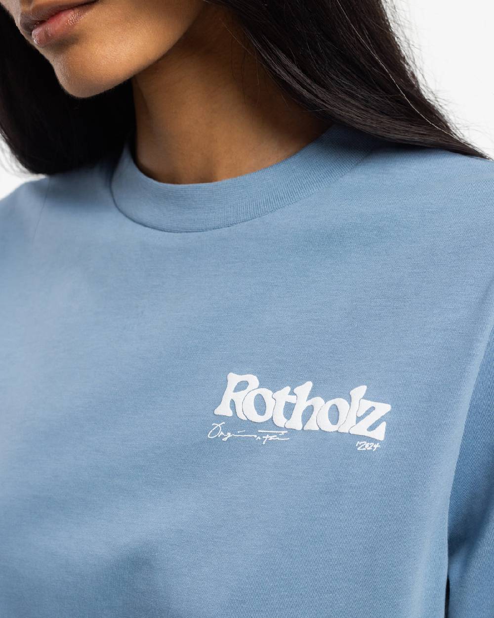 Rotholz Retro Logo T-Shirt Bio Baumwolle - Hellblau Fabrikpreis