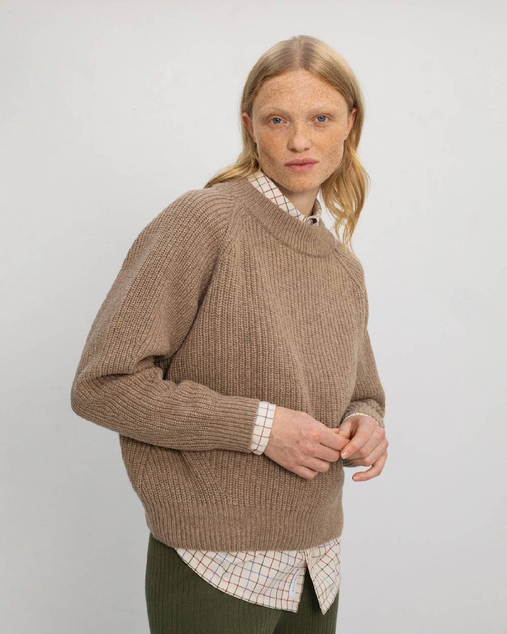Rotholz Grober Strickpullover Recycelte Wolle - Beige Online Shopping