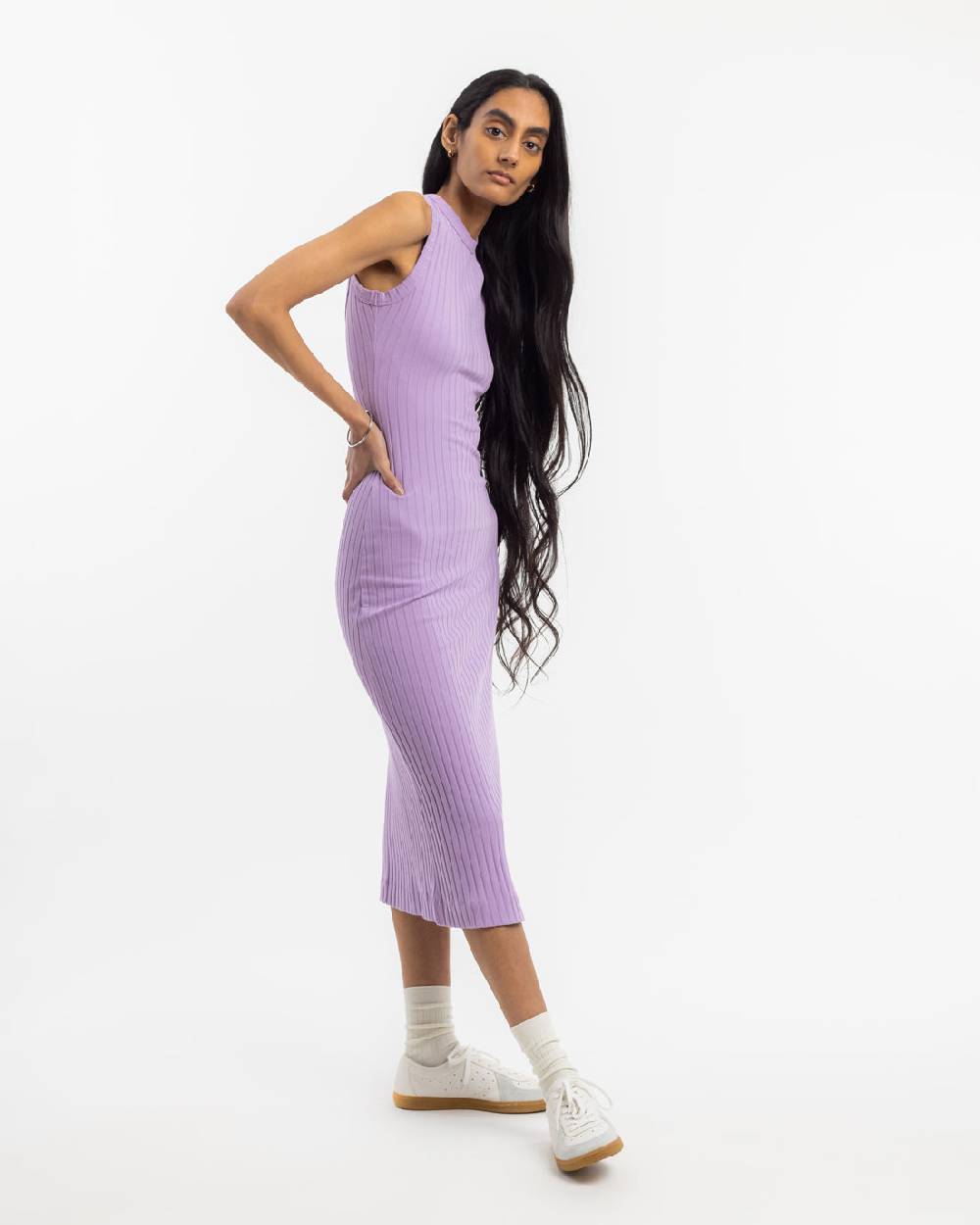 Rotholz Geripptes Kleid Bio Baumwolle - Lavendel Verkauf