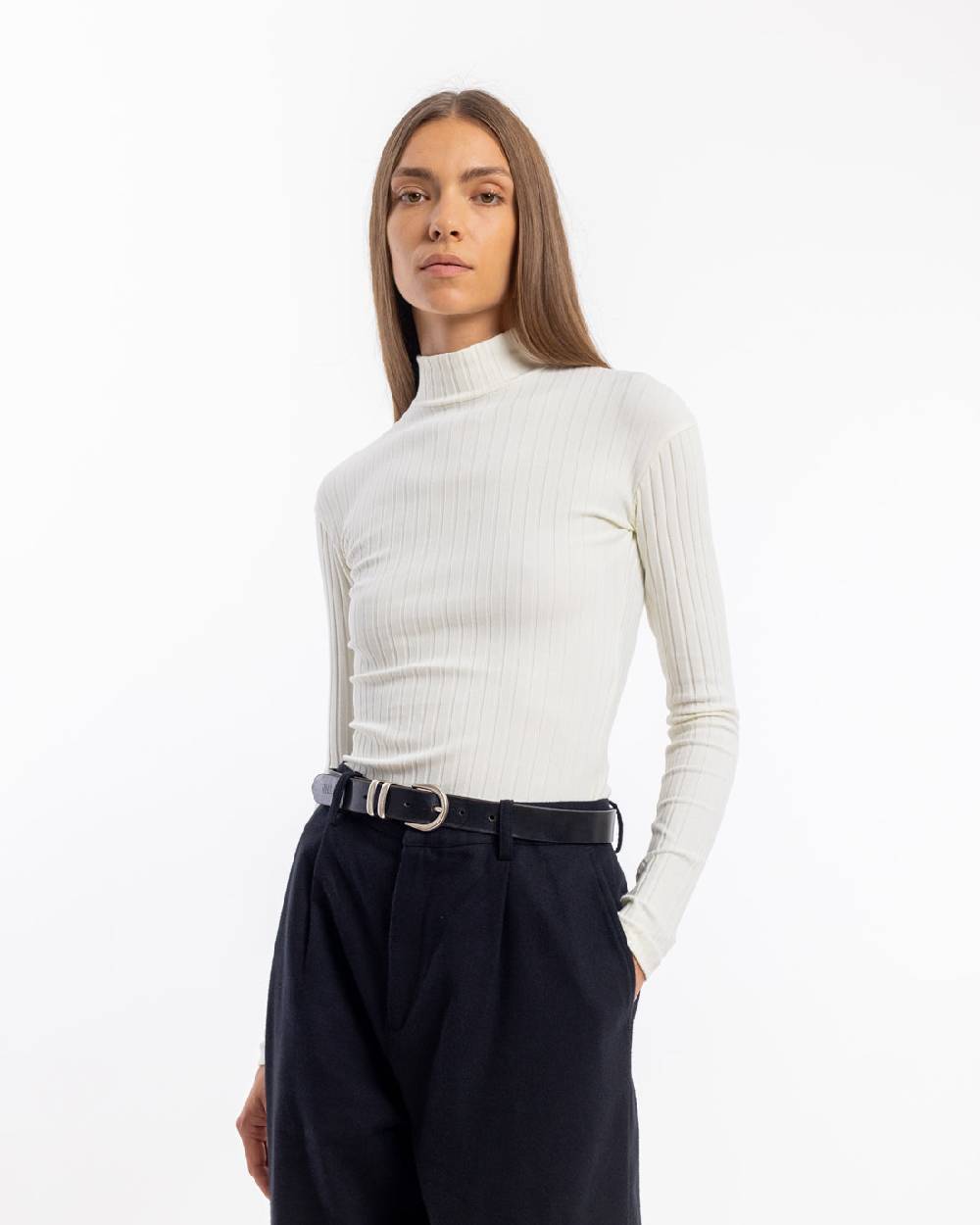 Rotholz Geripptes Longsleeve Bio Baumwolle - Off-White im Angebot