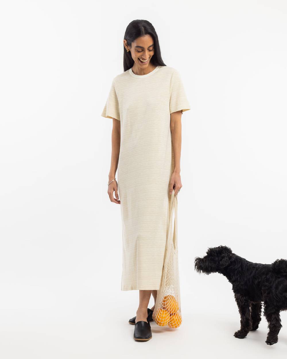 Rotholz Gestreiftes T-Shirt Kleid - Creme Günstiger Verkauf