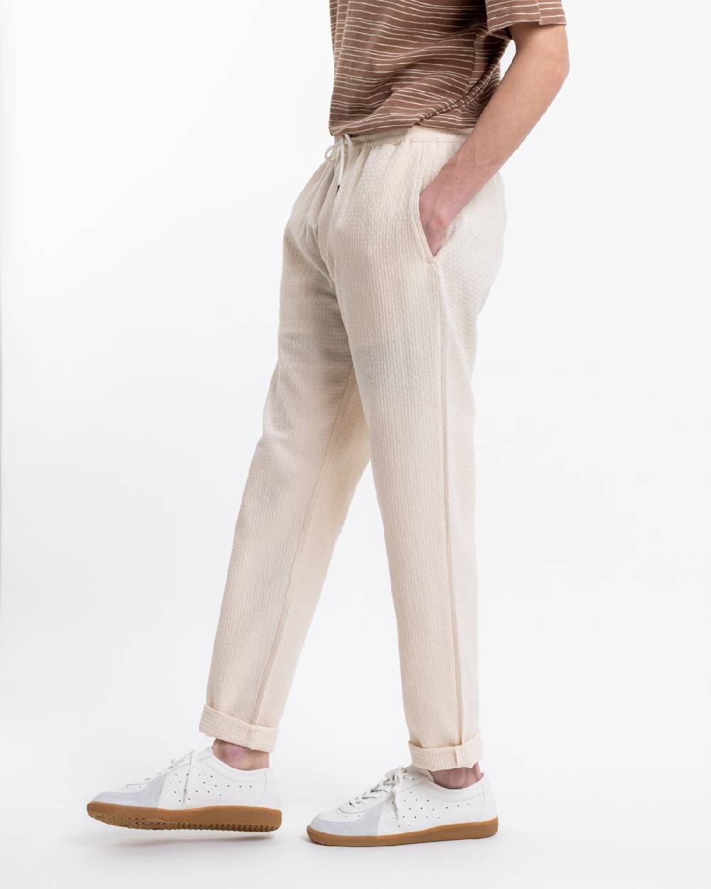 Rotholz Hose aus Strukturierter Bio-Baumwolle Creme Blitzangebot