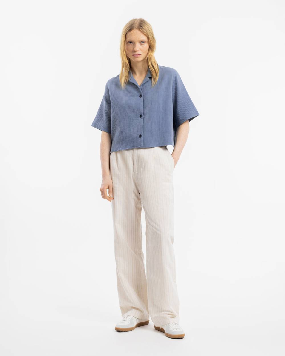 Rotholz Kurzes Bowling Shirt Bio Baumwolle - Blau Speichern exportieren