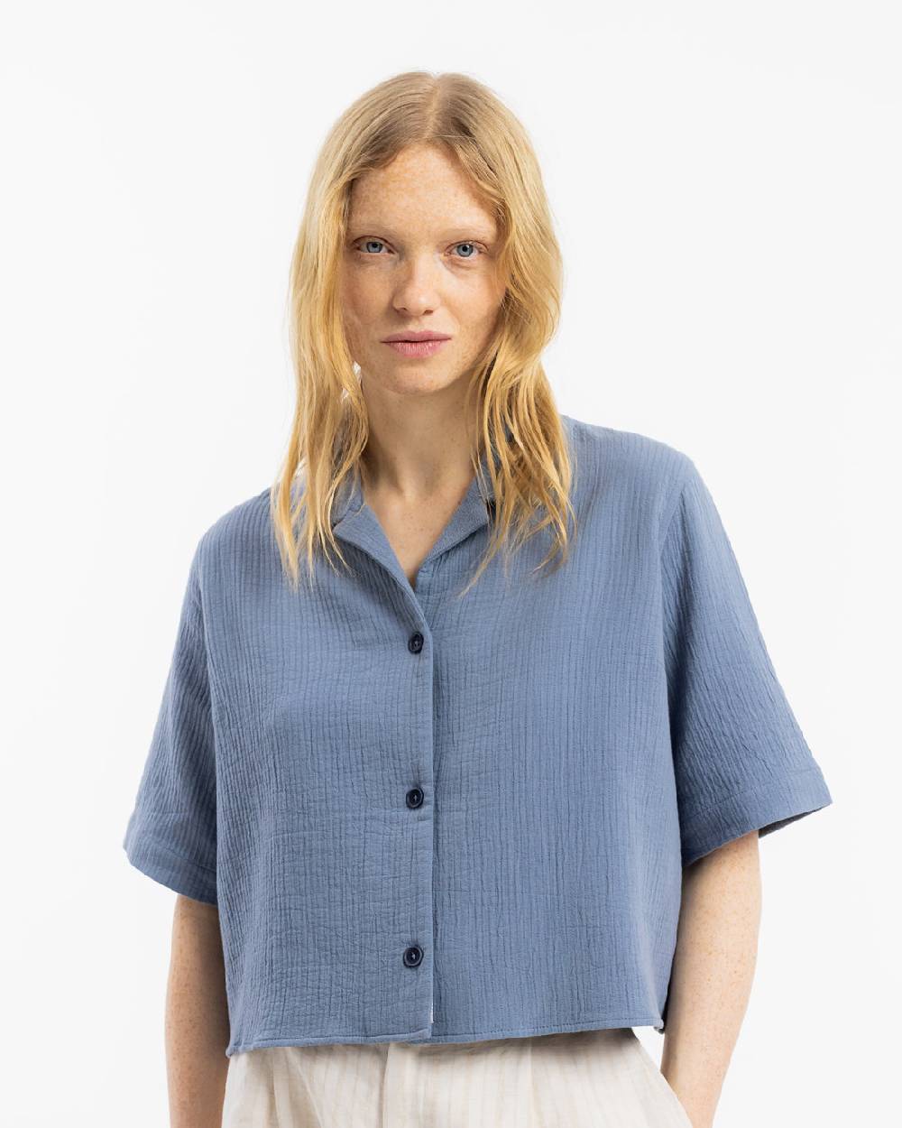 Rotholz Kurzes Bowling Shirt Bio Baumwolle - Blau Speichern exportieren