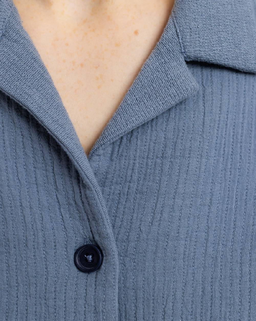 Rotholz Kurzes Bowling Shirt Bio Baumwolle - Blau Speichern exportieren