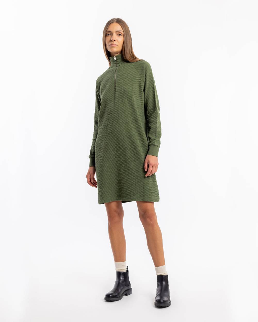 Rotholz Half Zip Sweat Kleid Bio Baumwolle - Grün Rabatte dieses Monats