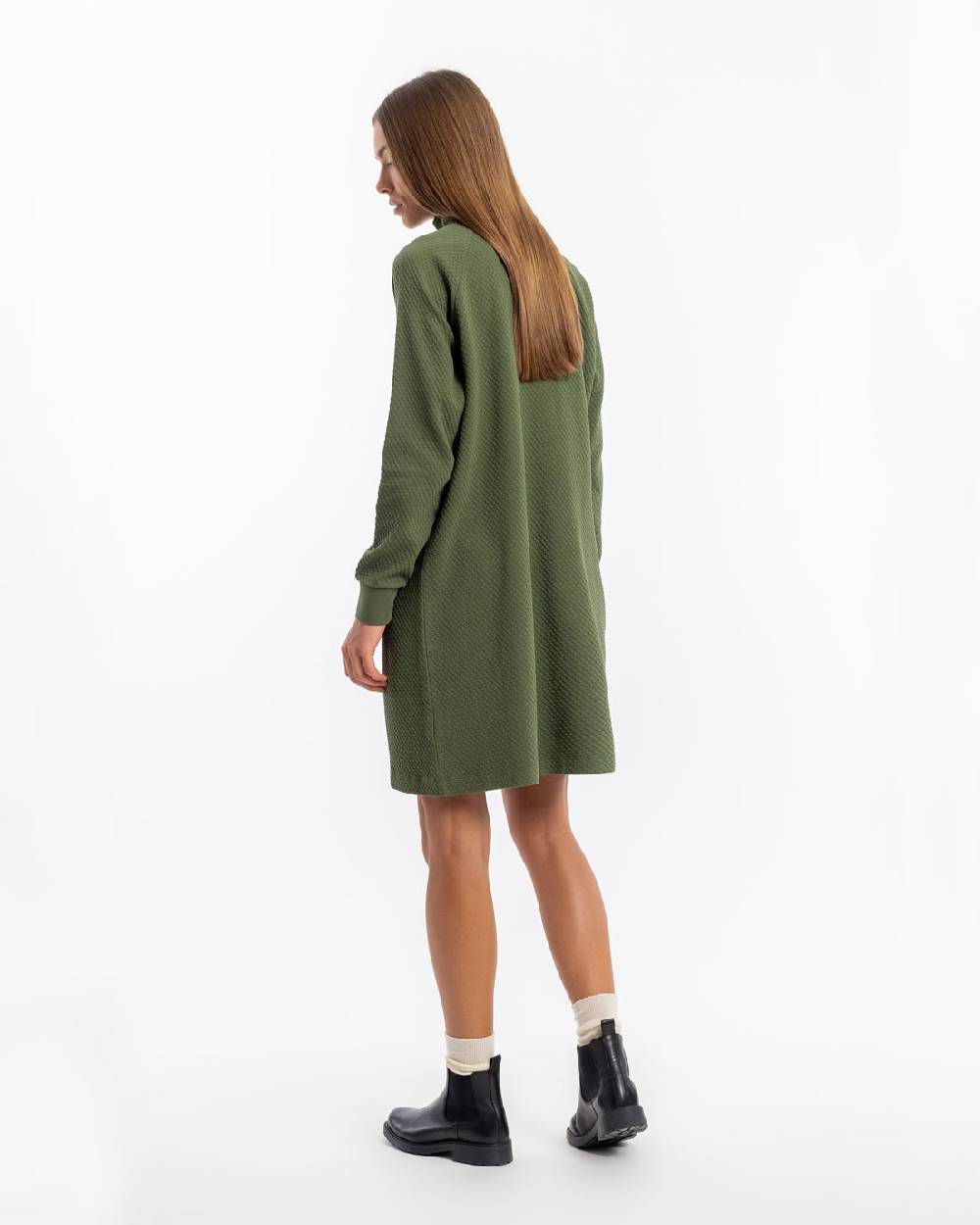 Rotholz Half Zip Sweat Kleid Bio Baumwolle - Grün Rabatte dieses Monats