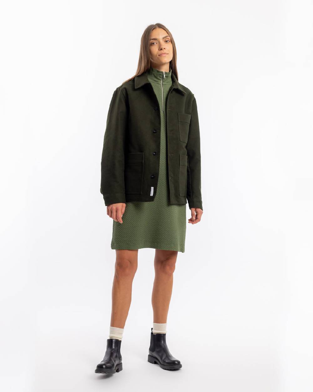 Rotholz Half Zip Sweat Kleid Bio Baumwolle - Grün Rabatte dieses Monats
