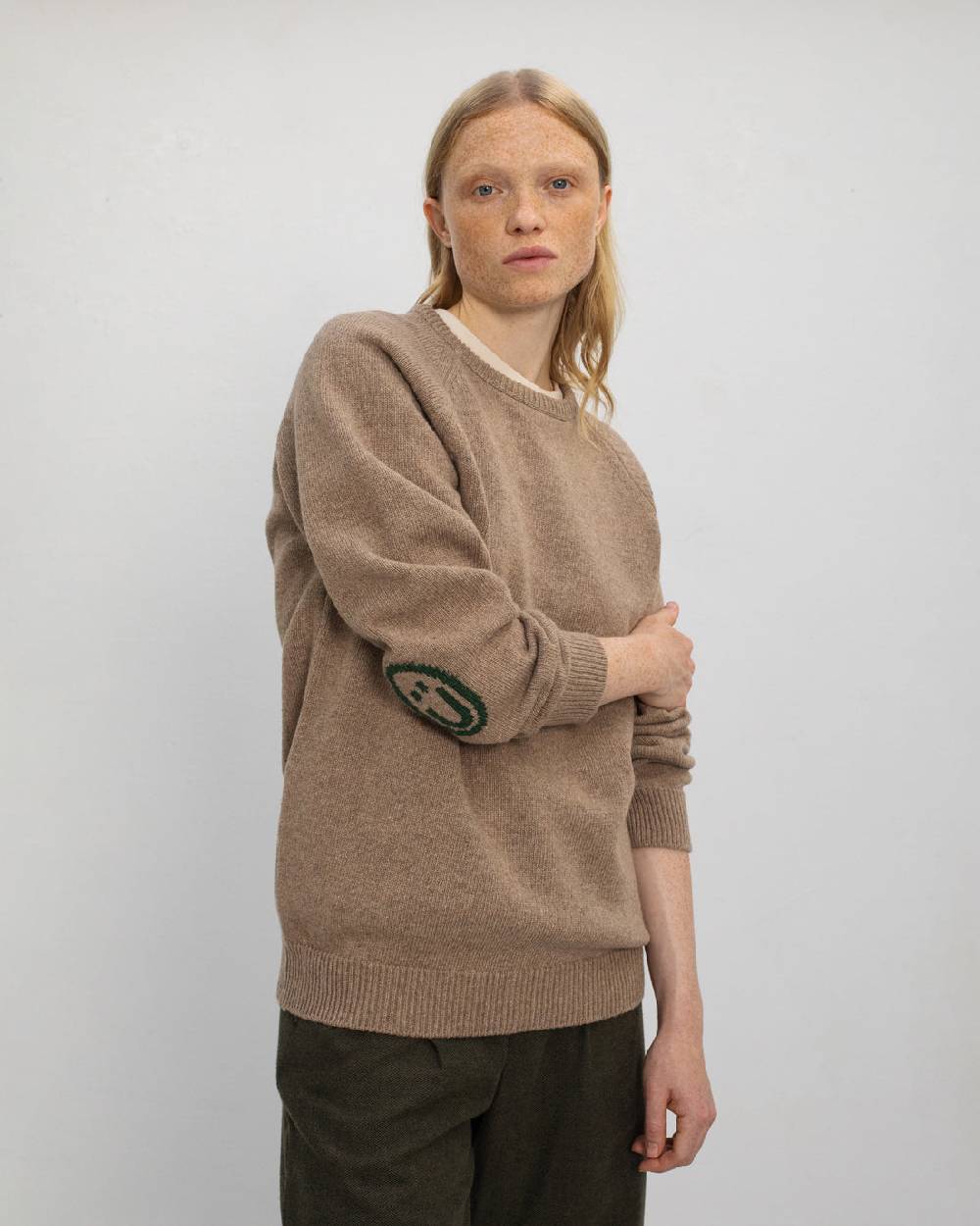 Rotholz Smiley Strickpullover Recycelte Wolle - Beige Auslauf