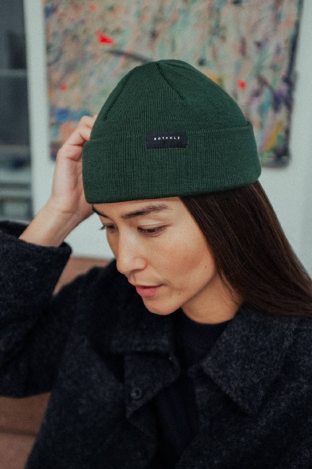 Rotholz Kurze Mütze Merino Fein - Olive Exklusivangebot