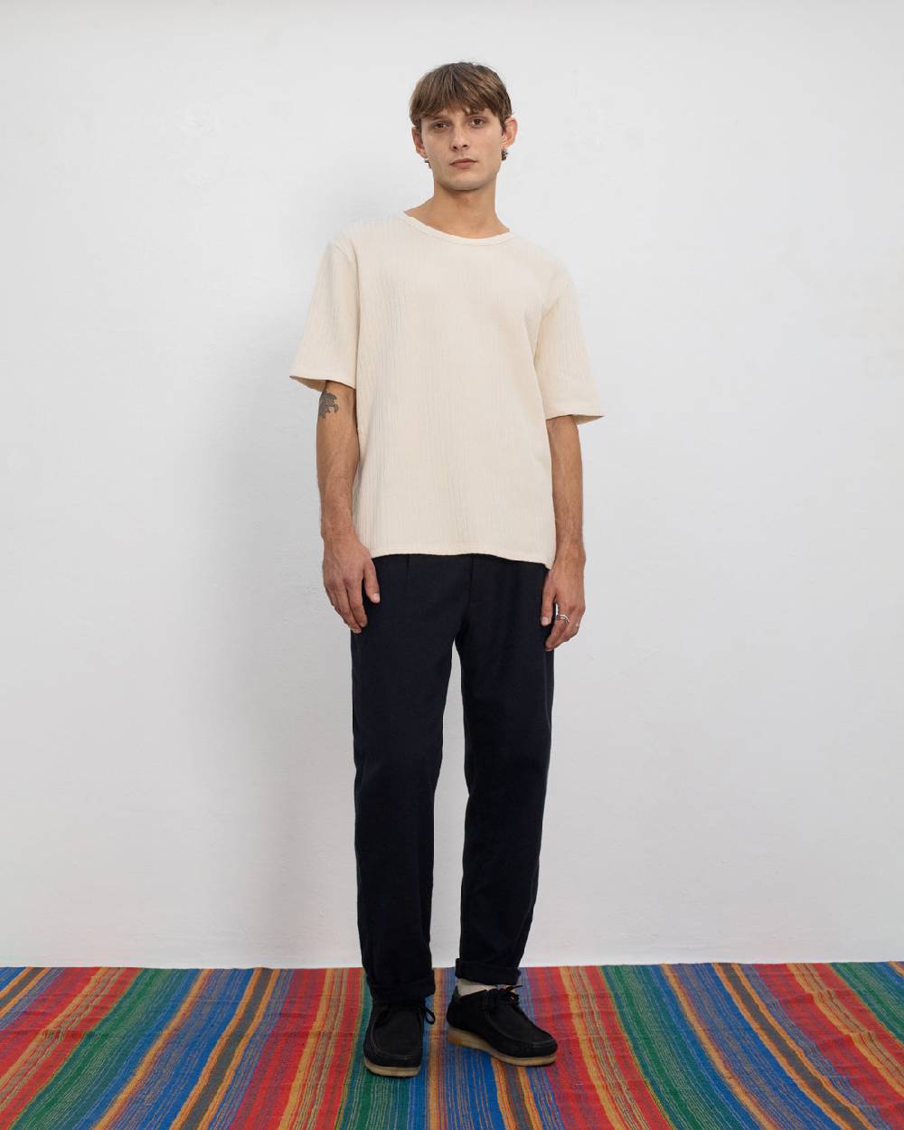 Rotholz Schweres Geripptes T-Shirt Bio Baumwolle - Sand Online Outlet