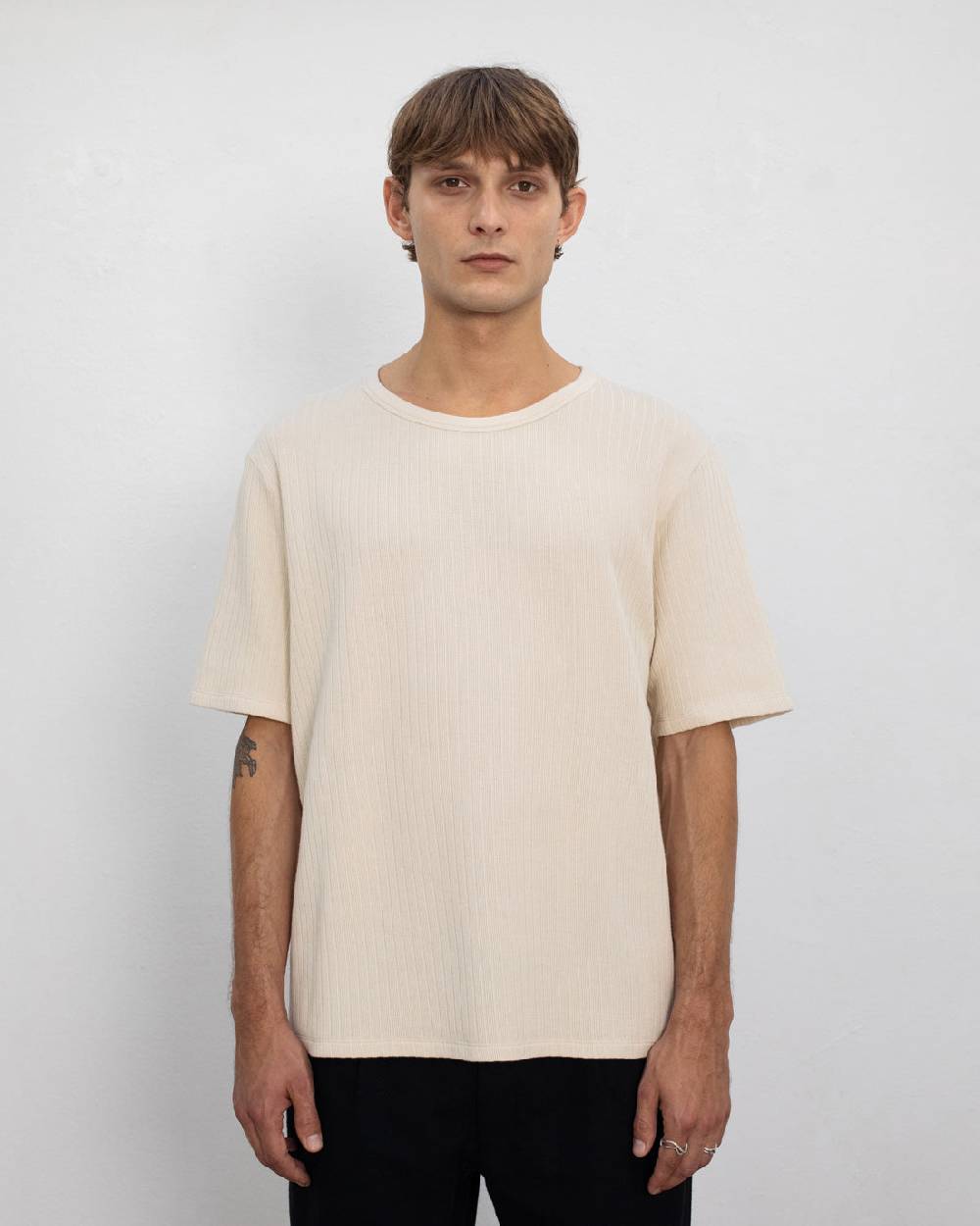 Rotholz Schweres Geripptes T-Shirt Bio Baumwolle - Sand Online Outlet