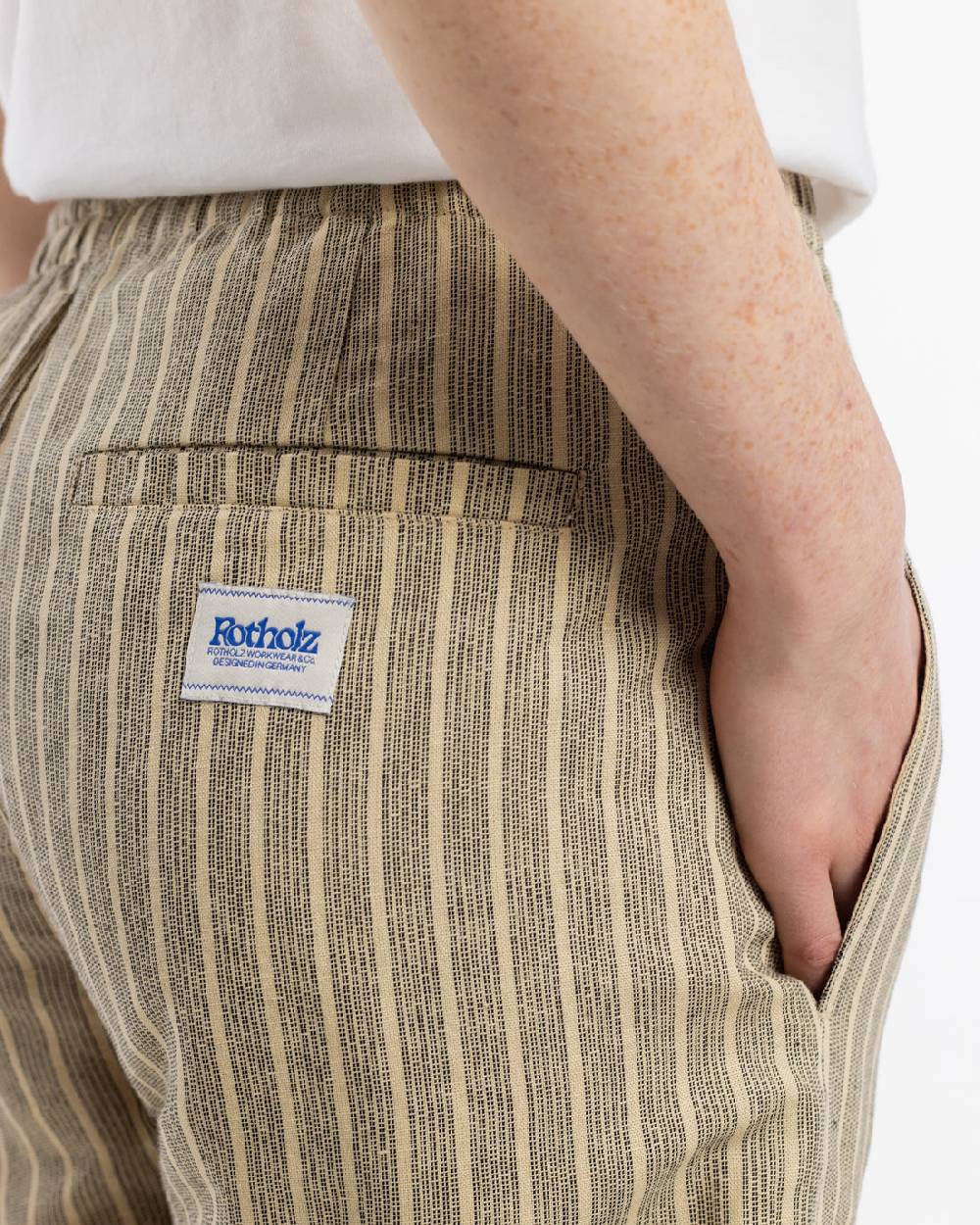 Rotholz Kurze Hose Leinen Mix - Grau Gestreift Kauf eins, bekomm eins gratis