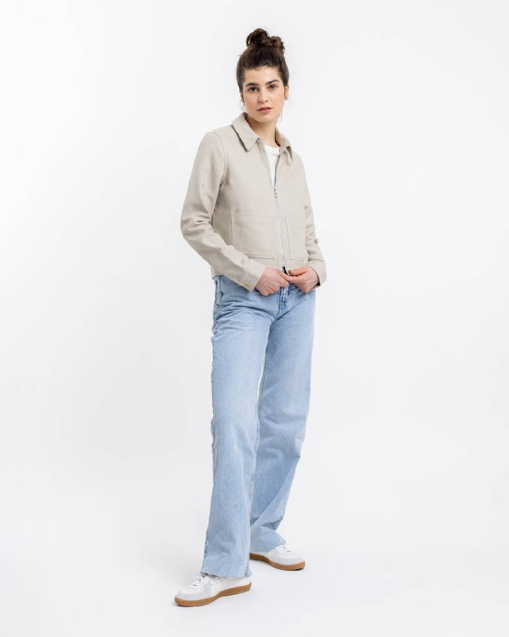 Rotholz Kurze Jacke aus Bio Canvas Beige Kariert Tiefpreis