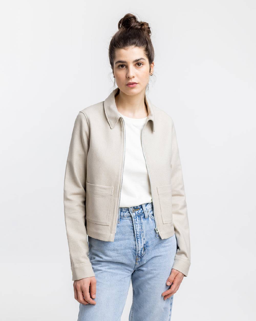 Rotholz Kurze Jacke aus Bio Canvas Beige Kariert Tiefpreis