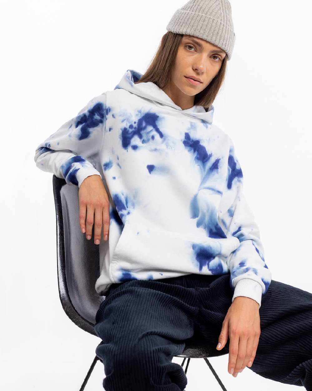 Rotholz Batik Hoodie Bio Baumwolle - Blau/Off-White Letzte 2 Tage