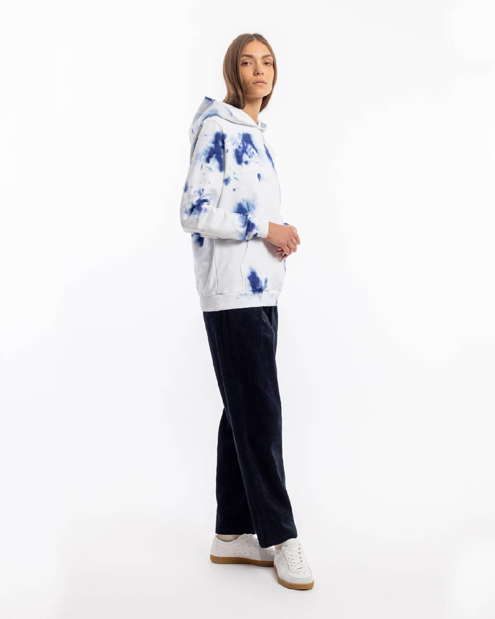 Rotholz Batik Hoodie Bio Baumwolle - Blau/Off-White Letzte 2 Tage