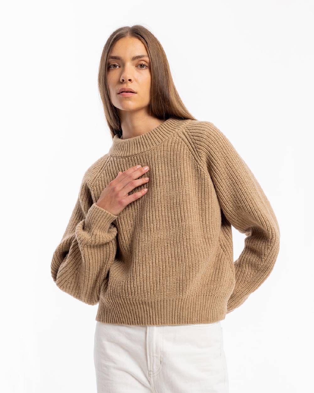 Rotholz Grober Strickpullover Wollmischung - Beige Nur noch ein Tag übrig