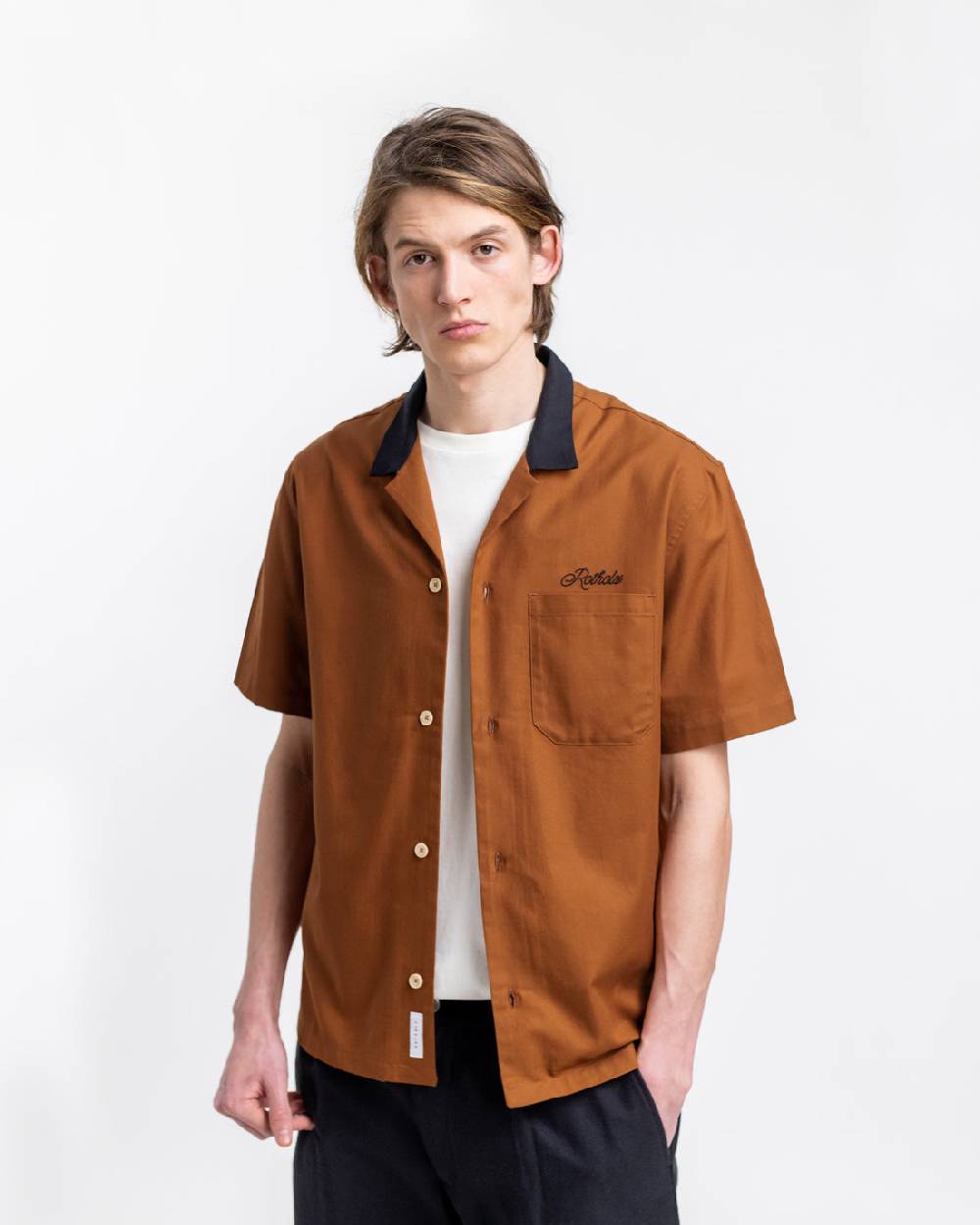 Rotholz Bowling Hemd mit Kontrastkragen Terracotta Clearance-Verkauf