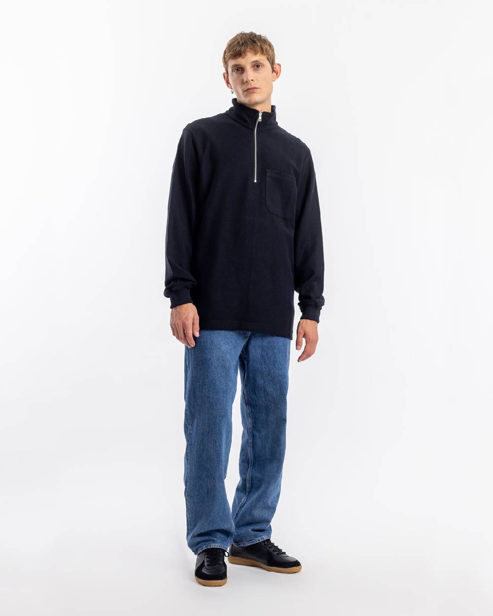 Rotholz Half Zip Sweatshirt Bio Baumwolle - Schwarz Kostenloser Versand