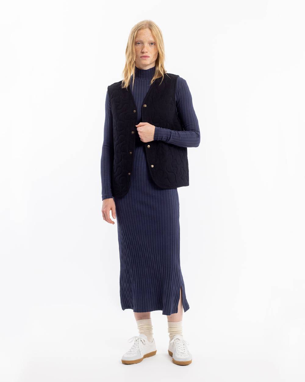 Rotholz Geripptes Kleid Bio Baumwolle - Dunkelblau Begrenztes Angebot