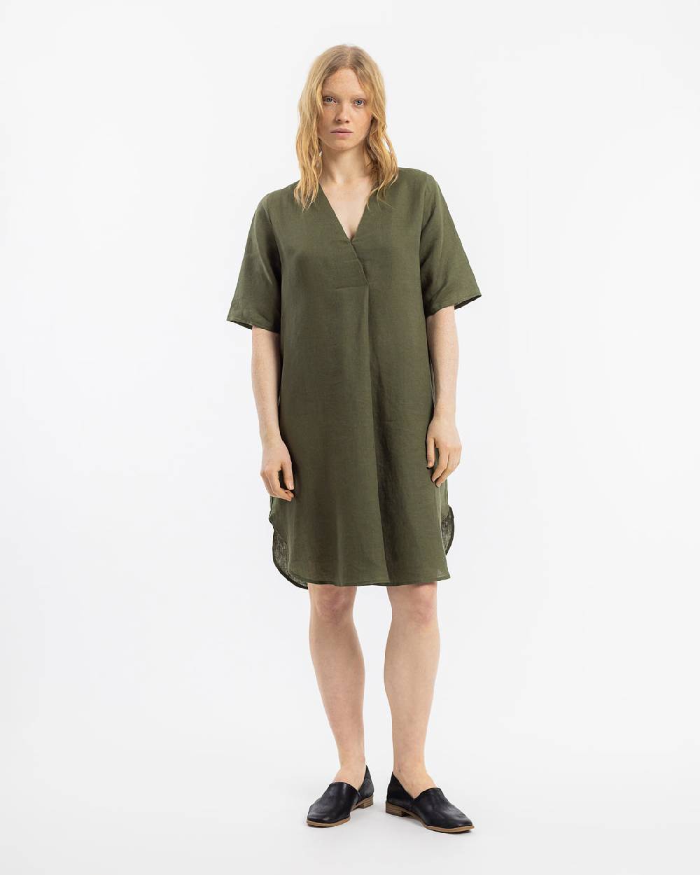Rotholz Kaftan Kleid Leinen Mix - Oliv Letzte 2 Tage