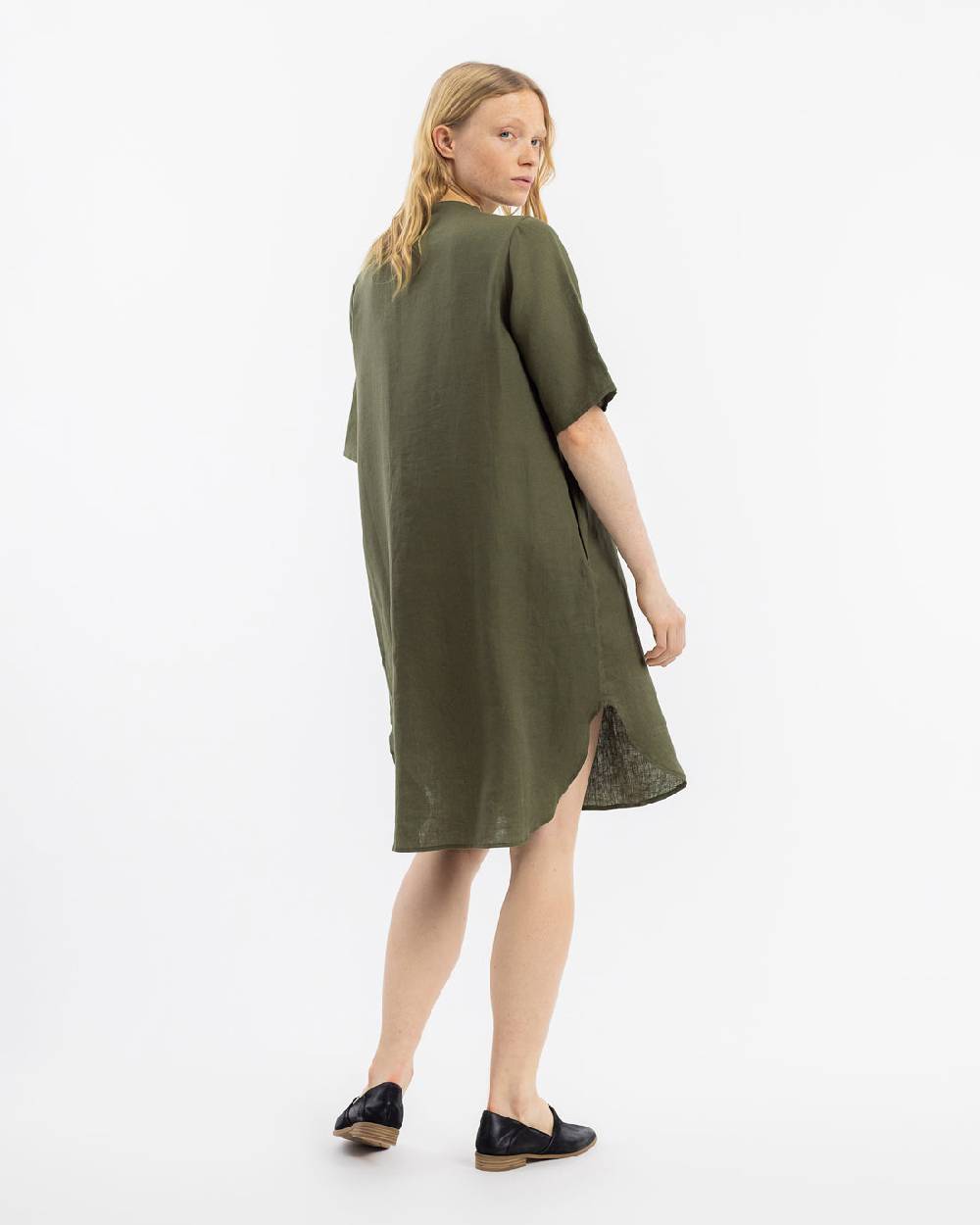 Rotholz Kaftan Kleid Leinen Mix - Oliv Letzte 2 Tage
