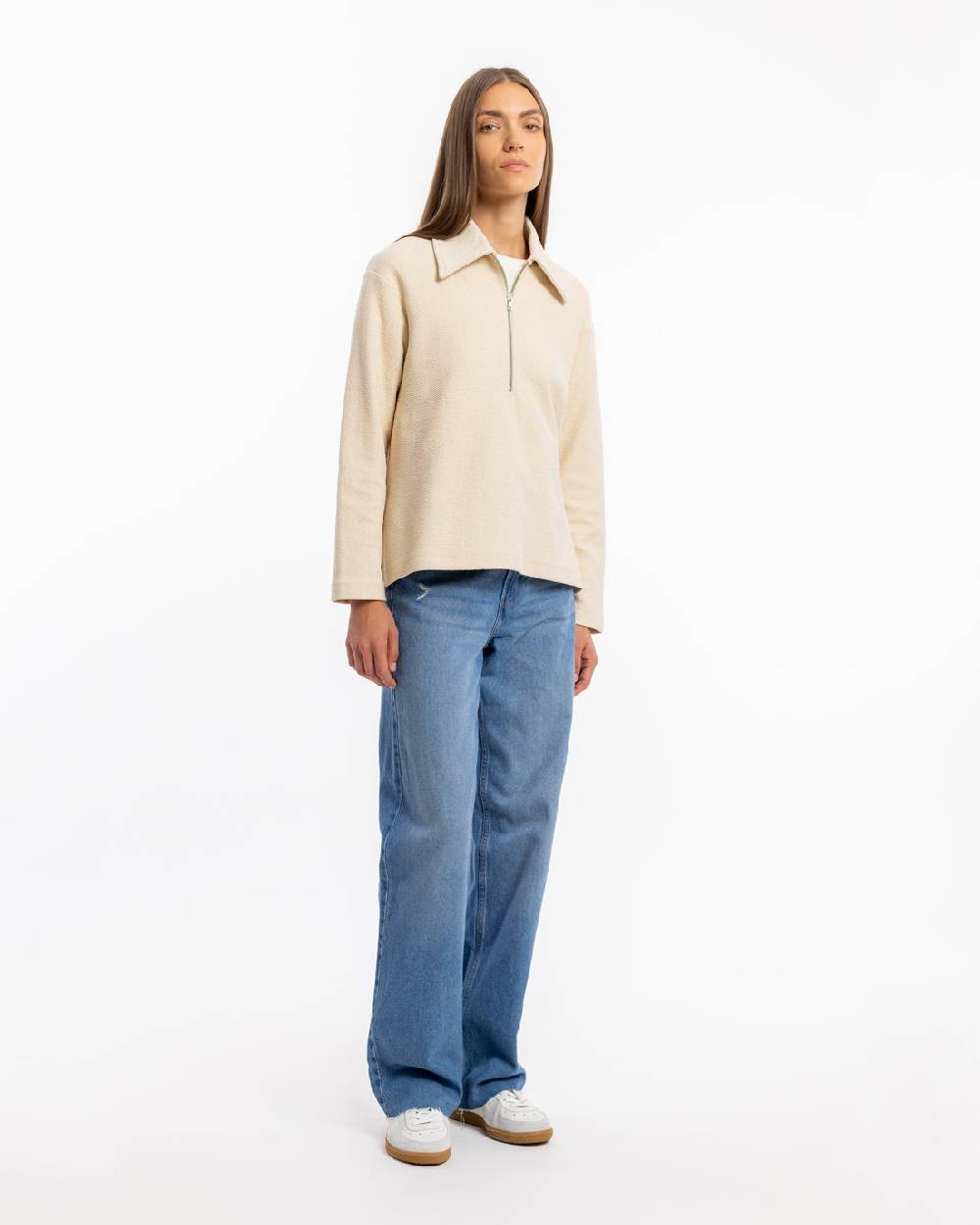Rotholz Polo Zip Sweatshirt Bio Baumwolle - Creme Bis zu 50% Rabatt