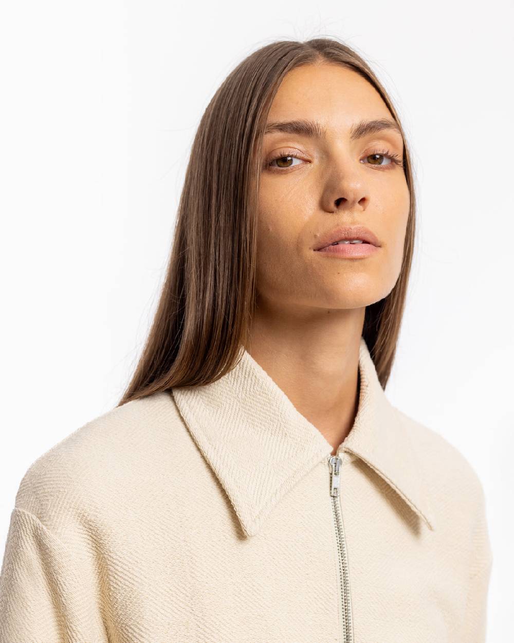 Rotholz Polo Zip Sweatshirt Bio Baumwolle - Creme Bis zu 50% Rabatt